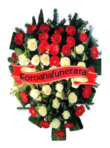 coroana funerara model inima crizanteme si trandafiri